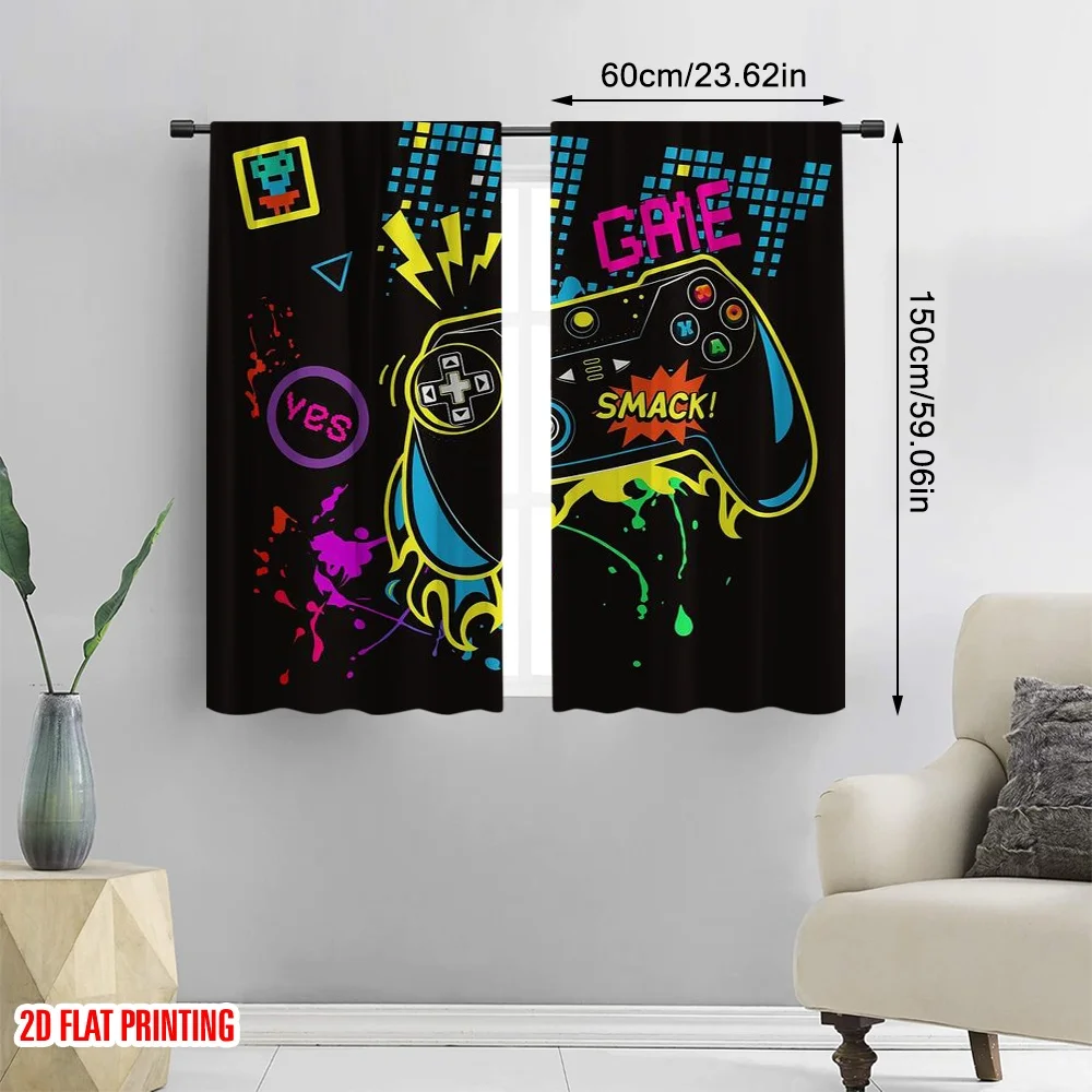 2pcs,2D plane printing Light Filtering Curtains Game Vibes Versatile 100% Polyester (without rod) Gifts Ldeal for Bedroom,