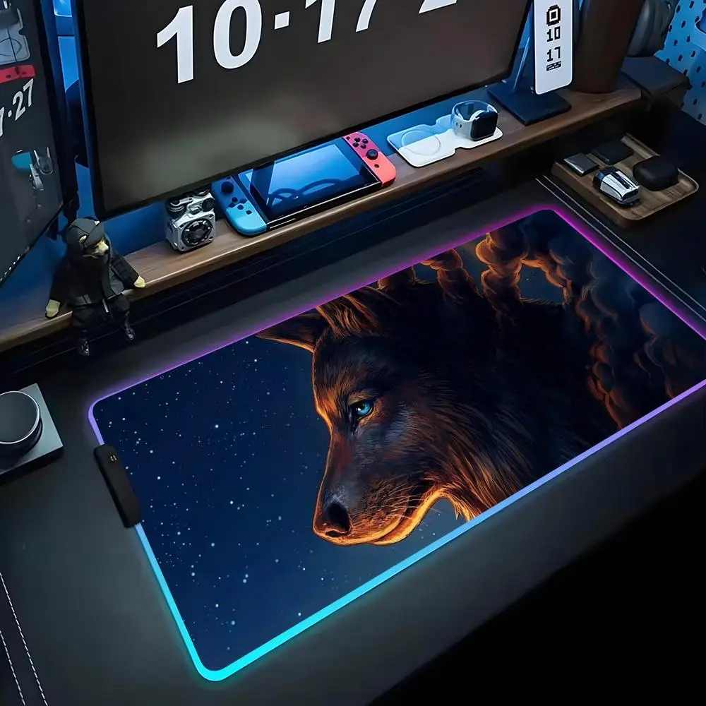 

Волк арт Коврик для мыши RGB Игровой коврик для мыши Большой светодиодный коврик для ПК Настольный коврик Светящийся коврик для мыши Большие коврики для клавиатуры Настольный коврик с подсветкой