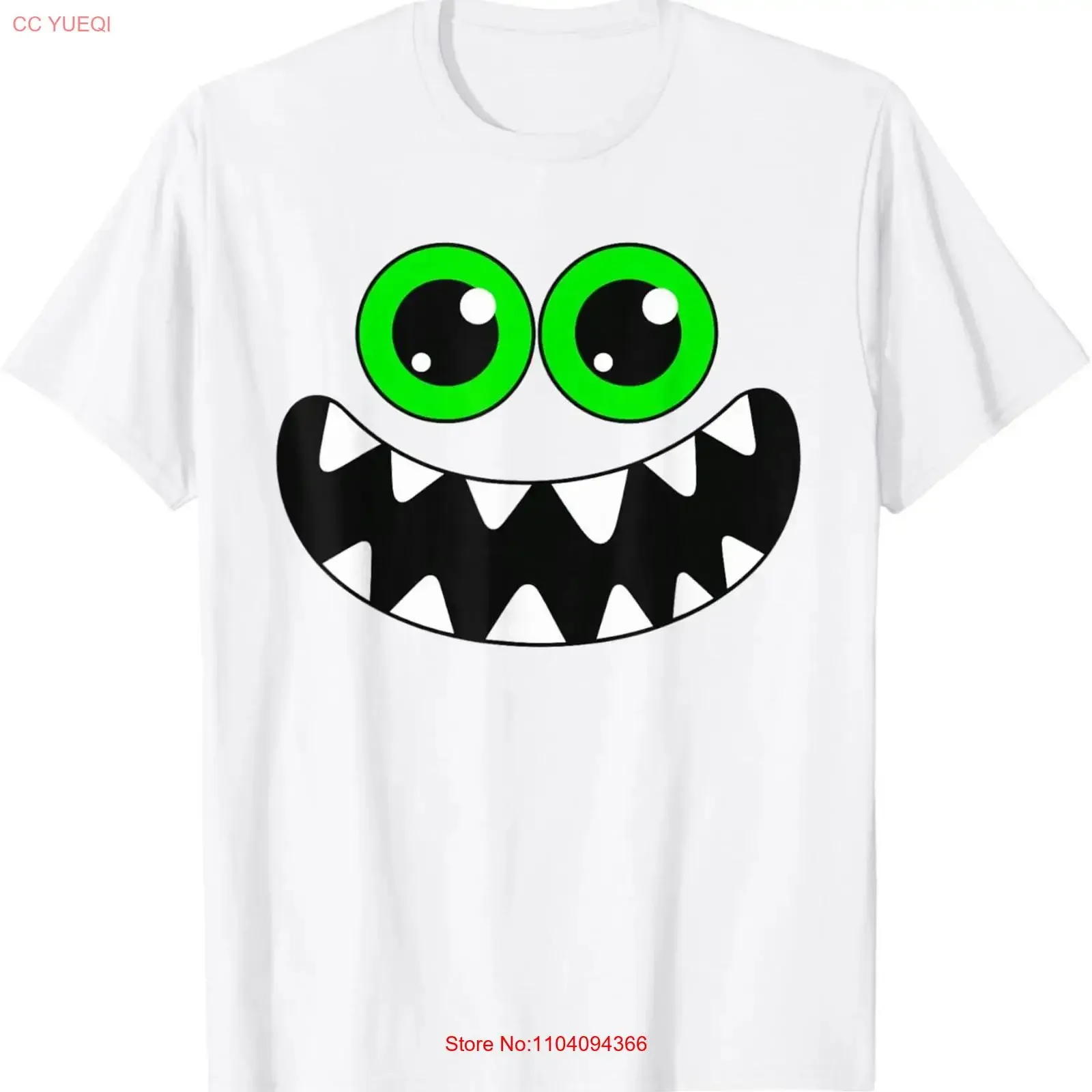 Funny Monster Face Big Eyes Sharp T Shirtth Halloween Costume Shirt vintage Washed Top For Everyday Wear Casual Versatile