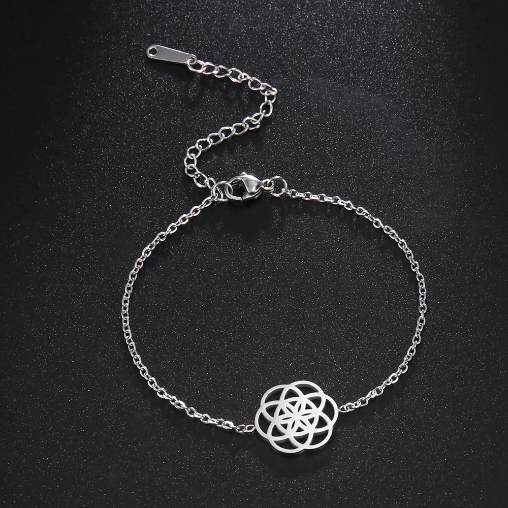 Dawapara Seed of Life Bracelet Sacred Geometry Flower of Life Yoga Symbol Stainless Steel Amulet for Protection Kabbalah Jewelry