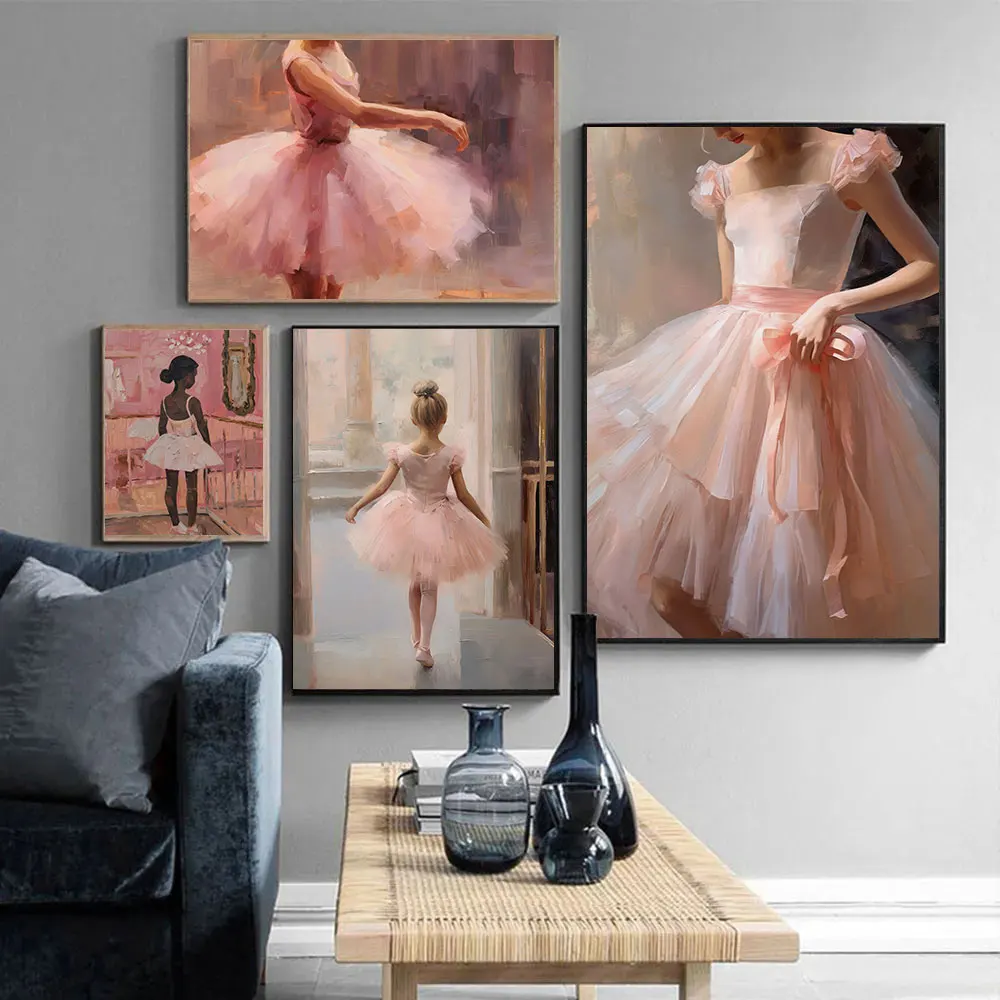 Ballerinas in Dressing Practice Room Ballet Pointe Shoes Vintage Art Preppy Room Decor Girly Pink Canvas Painting Dance Poster