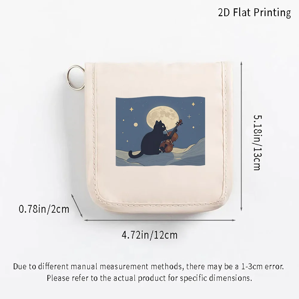 1pc Moon Night Violin Black Cat Print Empty First Aid Bag, Waterproof Zipper Medicine Storage Pouch for Travel Camping Daily Use