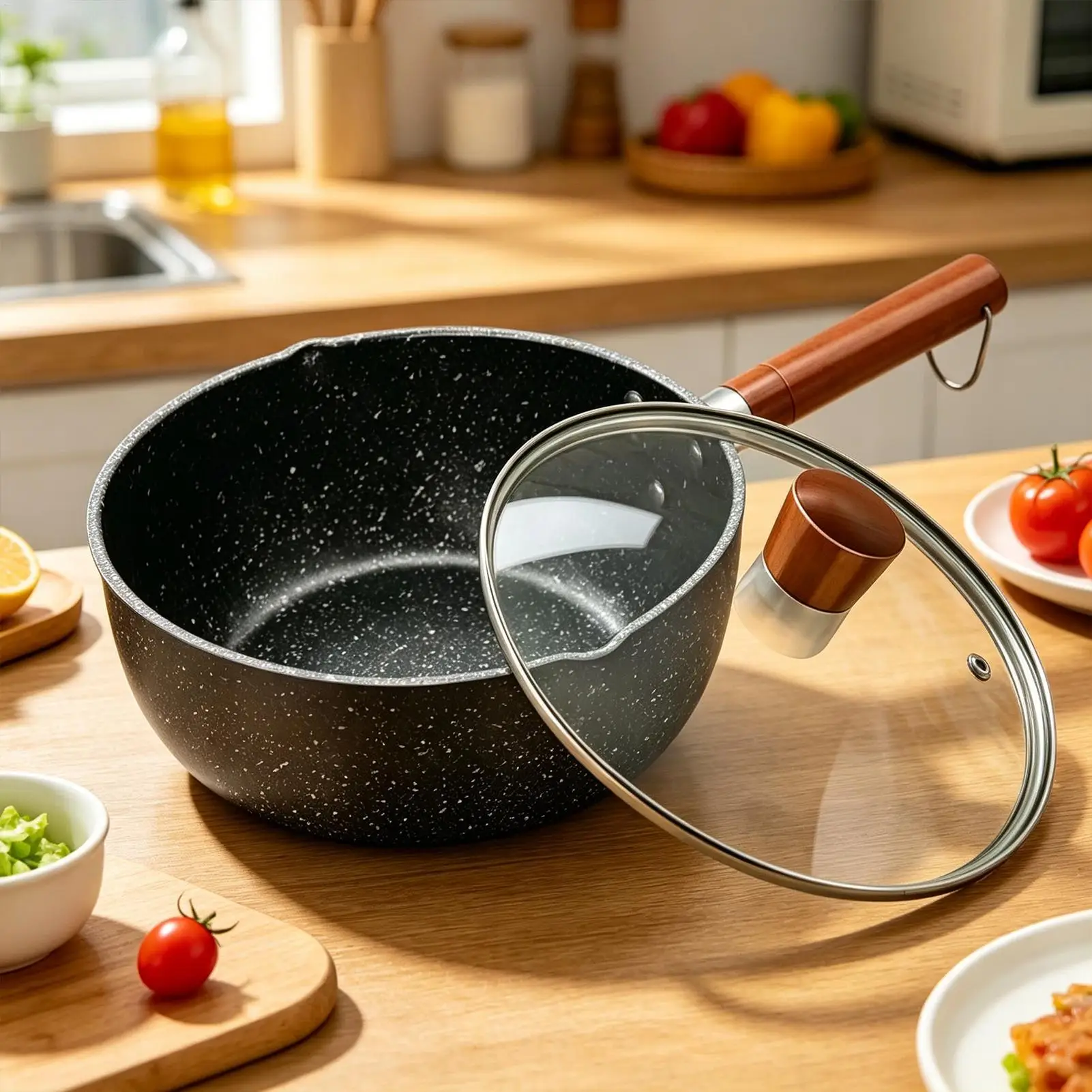 Nonstick Sauce Pan Iron Anti-Spill Multi-Purpose 8.66 Inch Sauce Pot With Lid For Home Kitchen Apartment Dormitory Restaurant