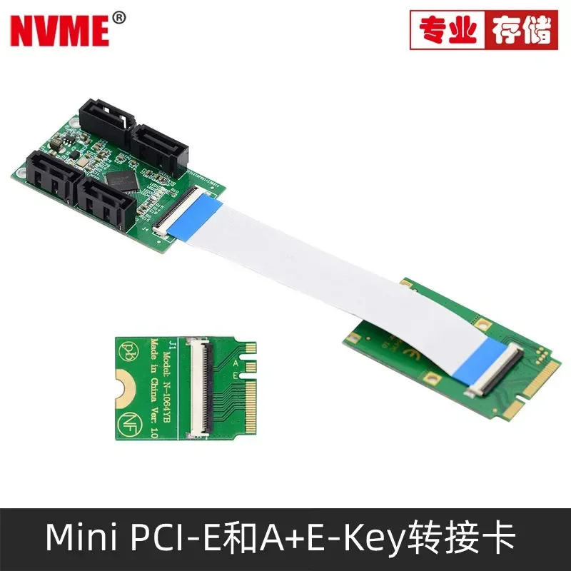 for NGFF A+E Mini PCIE to 4 SATA3.0 Extension Cable Adapter Card Support Black and White Synology