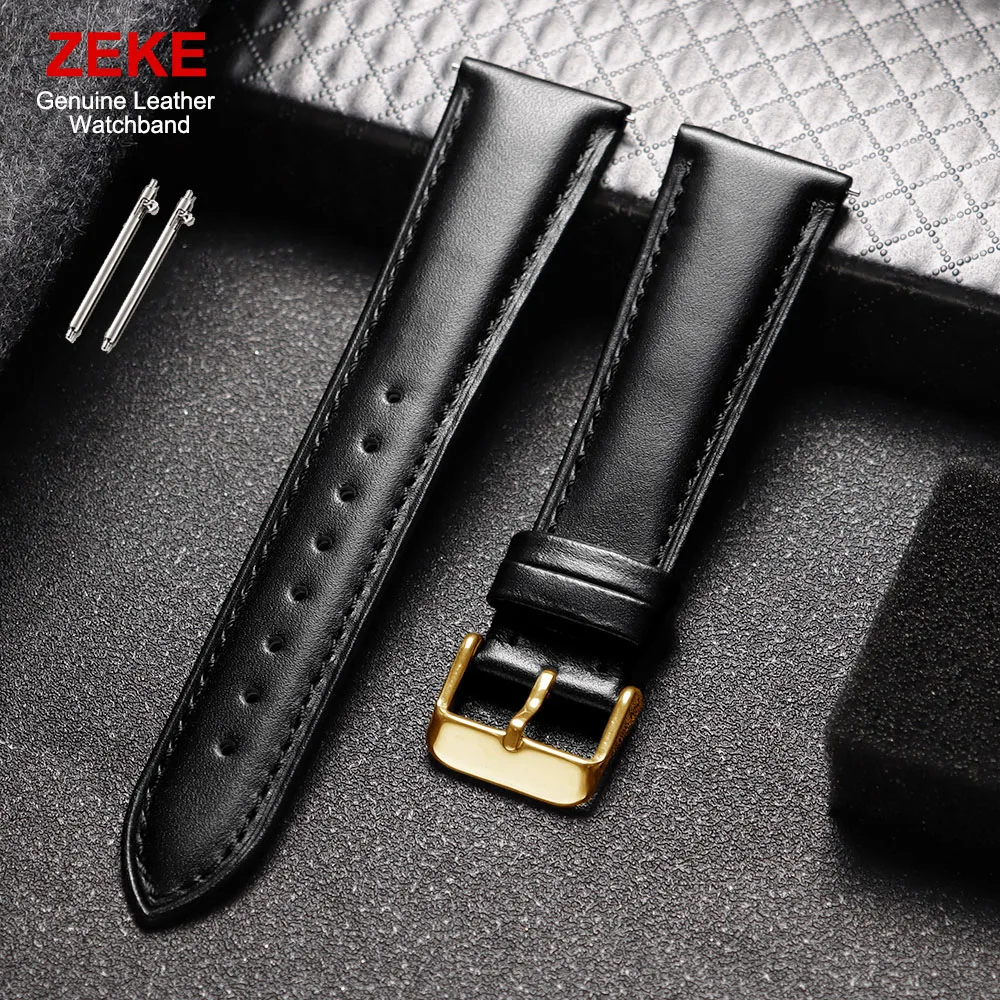 Genuine Leather Wristwatch Band 12mm 14mm 16mm 18mm 20mm 22mm Business Watch Strap Quick Release Watchband with Gold Pin Buckle