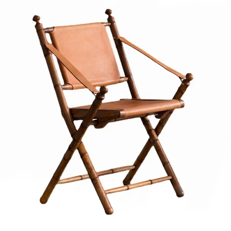 

Folding leather balcony leisure chair solid wood desk chair