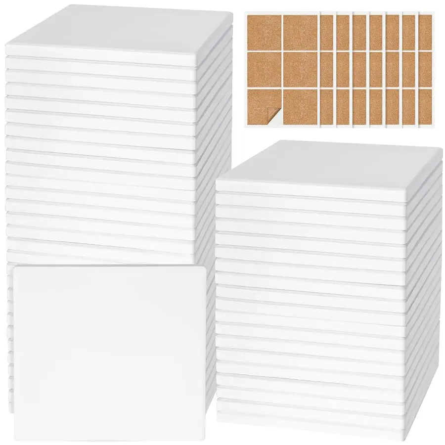 

Tiles for Crafts, 48 Pack Unglazed Blank Coasters with Cork Backing for Alcohol Ink Painting Acrylic Pouring Art Projects DIY Gi