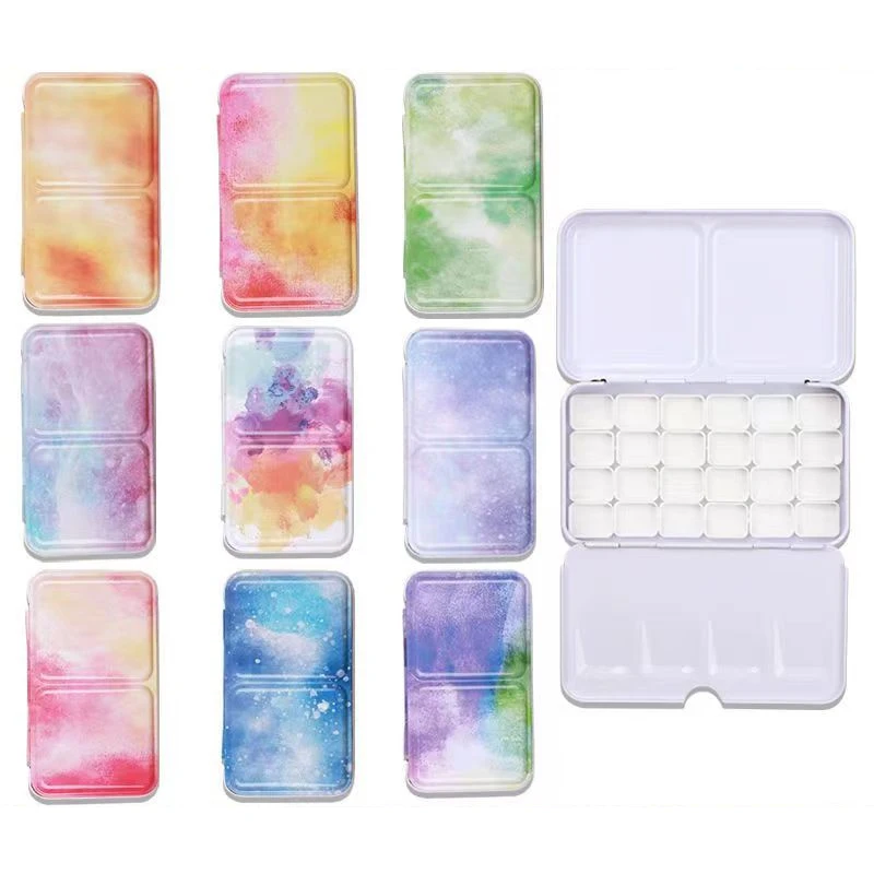 1ml Watercolor Packing Box Pigment Packaging Box Homemade Watercolor 24 Colors Empty Iron Box Portable Three Fold Iron Box