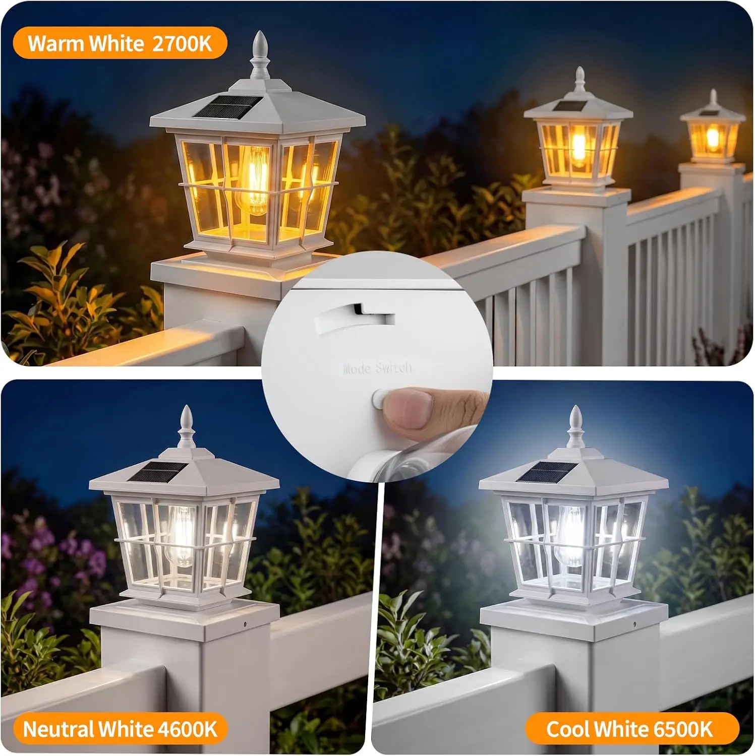 Solar Post Cap Light 6pack,3 Color Temps,fit 4x4/5x5 Deck Fence Post