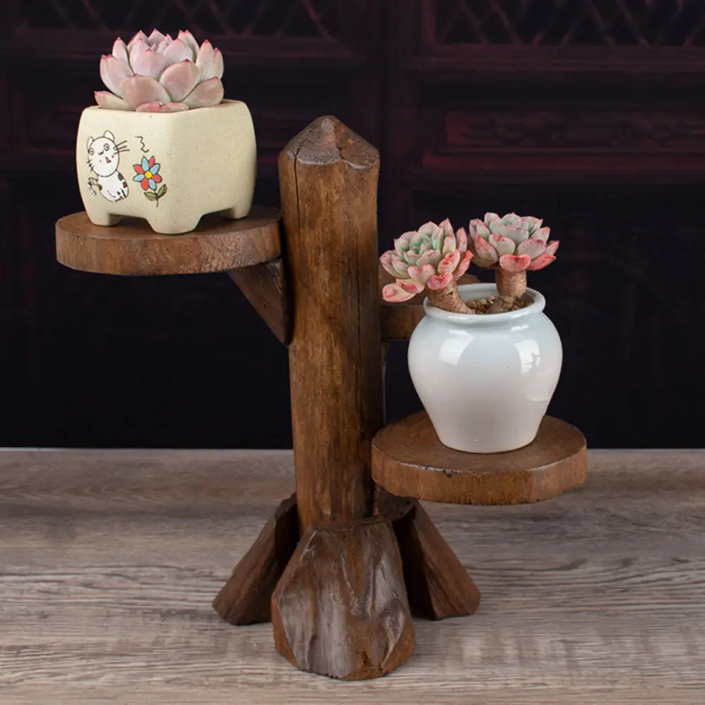 1Pcs Wood Plants Rack Natural Grain Multi-Tier Plant Display Shelf for Succulents Indoor Bonsai Vertical Planter Stand