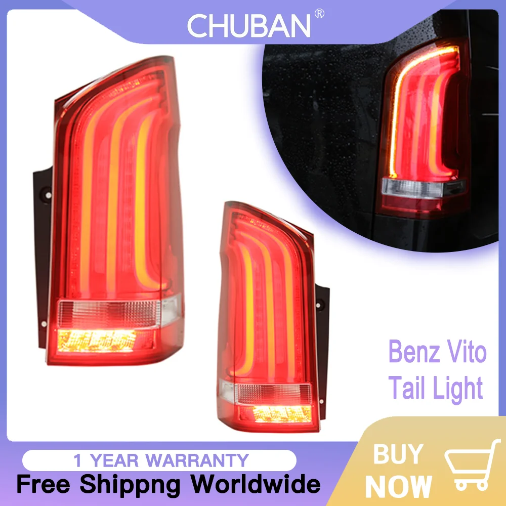 

Дымчатые светодиодные задние фонари Пара Benz Vito W447 2014-2022, встроенный тормоз, обратный ход, DOT-сертифицированный IP67, хрустальные линзы для ПК — гарантия 3 года