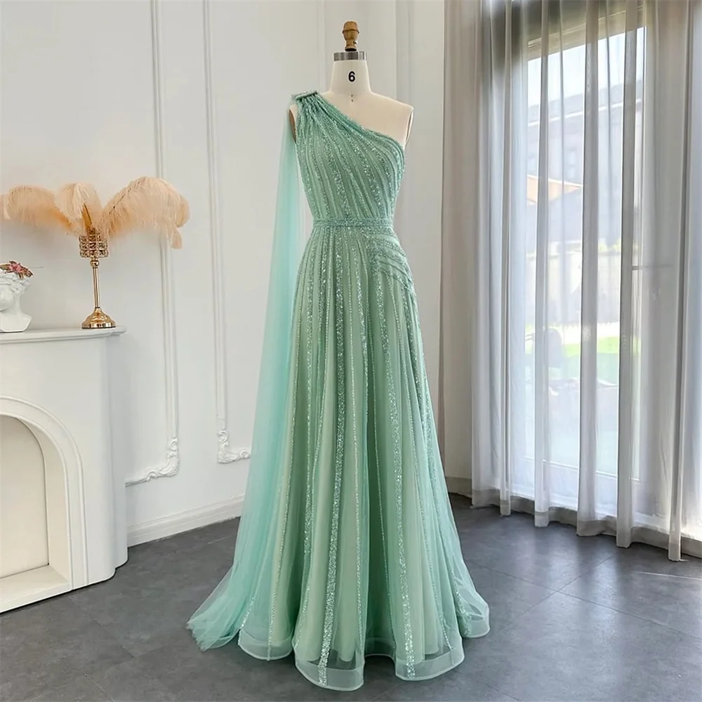 Bella Luxury Beaded Prom Dresses Yellow One Shoulder Wedding Dress Customized Sleeveless Sexy Side High Split Vestidos De Fiesta