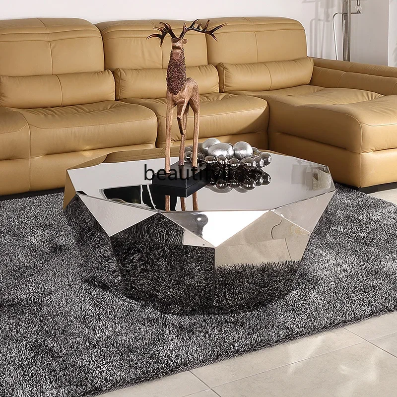 

Postmodern stainless steel diamond coffee table, small tea table for visitors, living room sofa, round tea table5236
