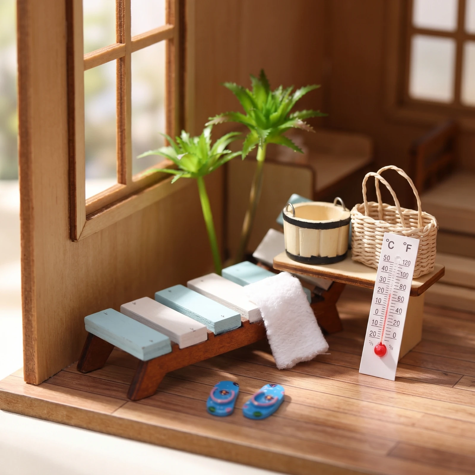 Dollhouse Lounge Chair with Accessories Wooden Beach Chair Mini Basket Summer Mini Slippers Coastal for Collectors