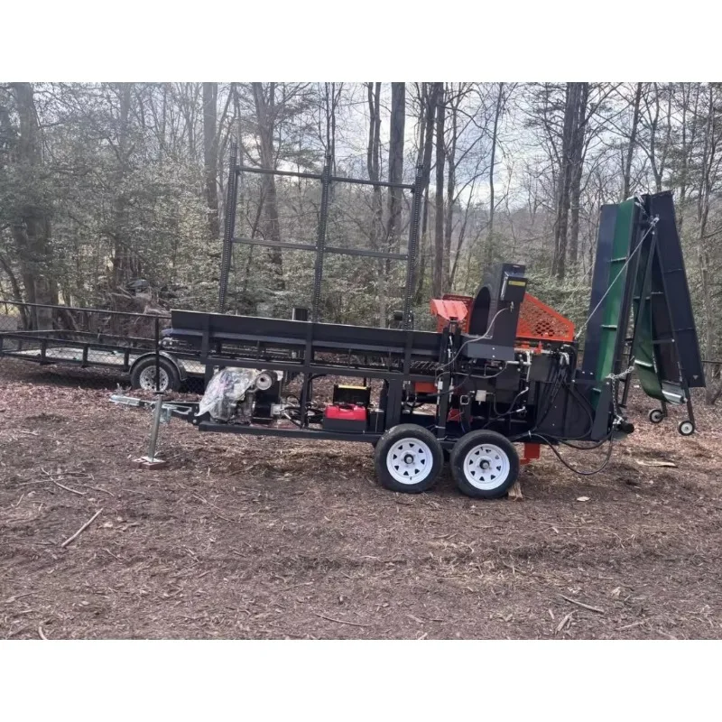 Tow Firewood Processor EPA Approved Hydraulic Log Splitter 10.5ft Conveyor 30 Ton Force Engine/Motor Efficient