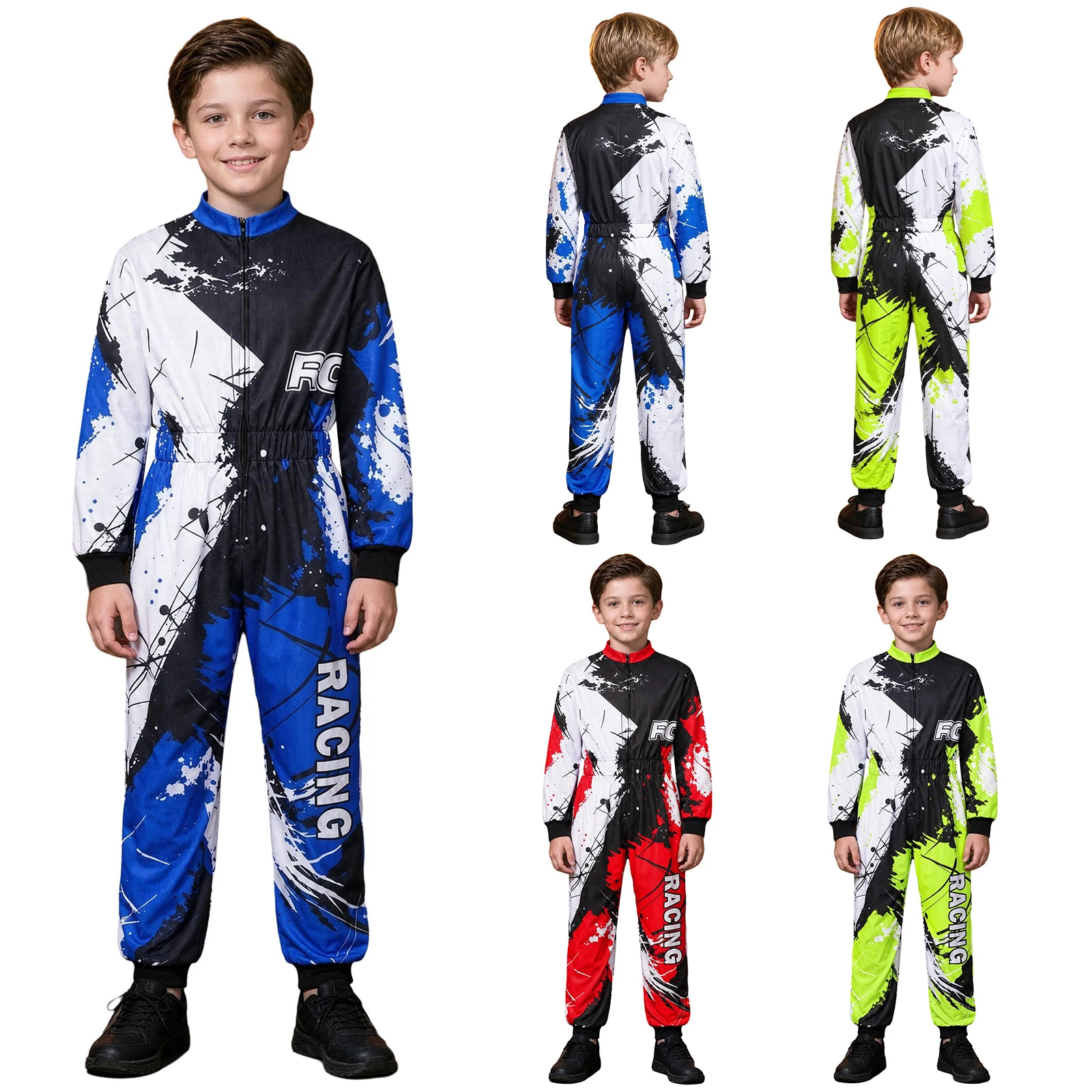 Jungen Motocross-Rennanzug, einteiliger Dirt-Bike-Rennanzug für Kinder, Spritzdruck, Offroad-ATV-Motorrad-Fahrkostüm – Detail 3