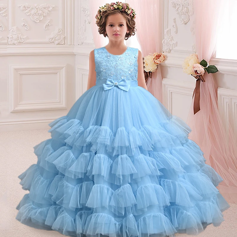 2024 girls\' white girl long wedding dress evening dress sequin lace graduation ball performance dress clothing 4-12 year old