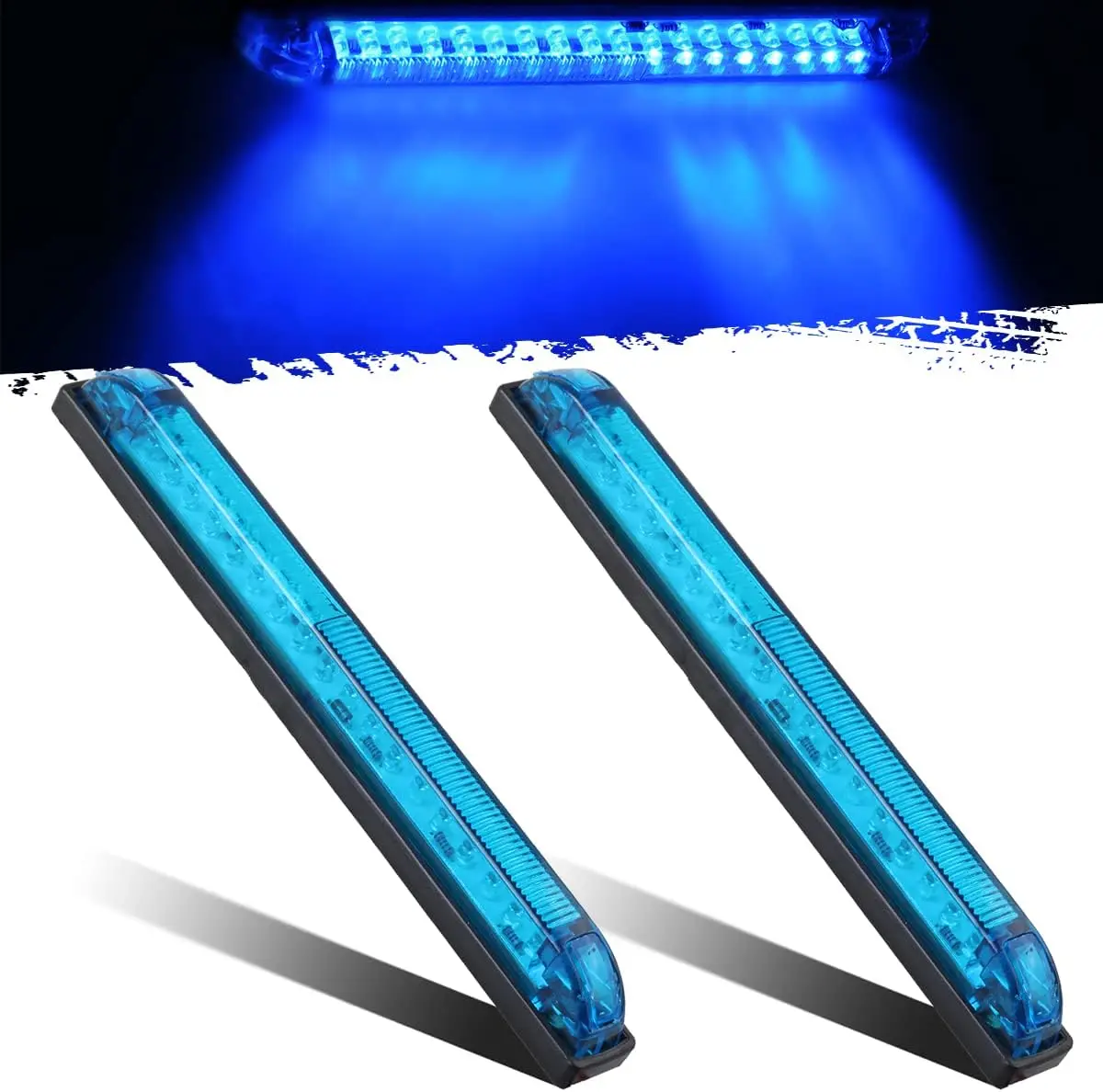 2pcs Blue 30 LED 8 inch Utility Strip Light Bar,Trailer Truck Marker Light,12V Low Current Draw,Slim Line Boat Marine Led Lights