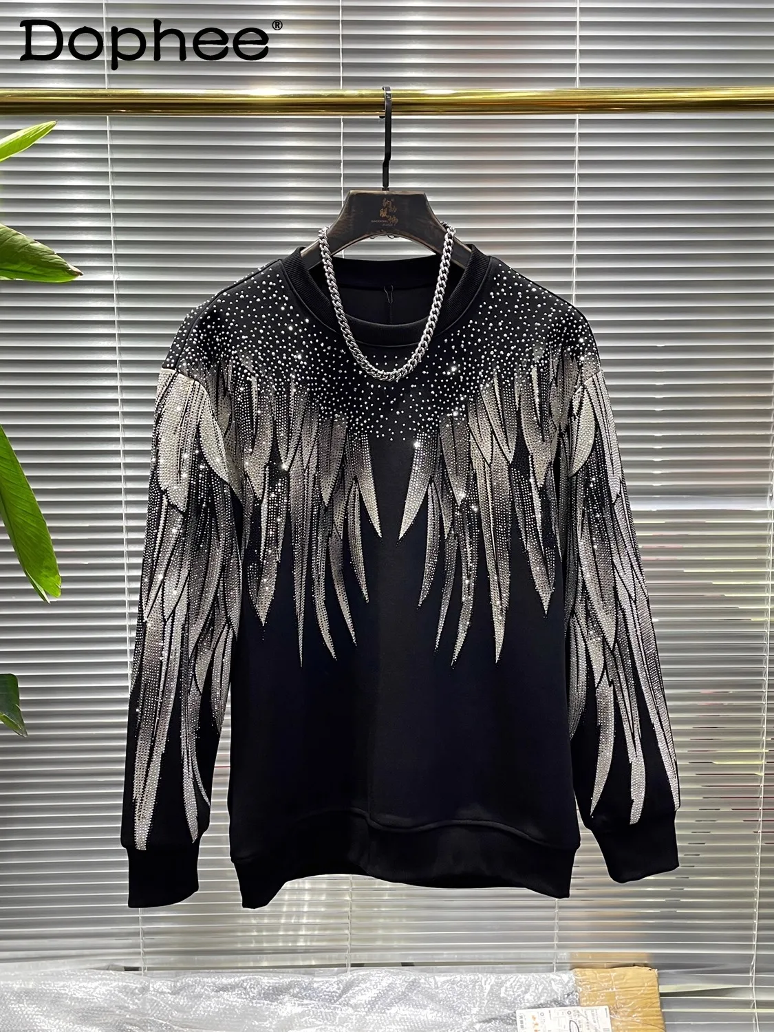 2025 Autumn Winter New Fashion Heavy Rhinestone Round Neck Long Sleeve Sweatshirt Printed Letters Trendy Stylish Men's Jacket