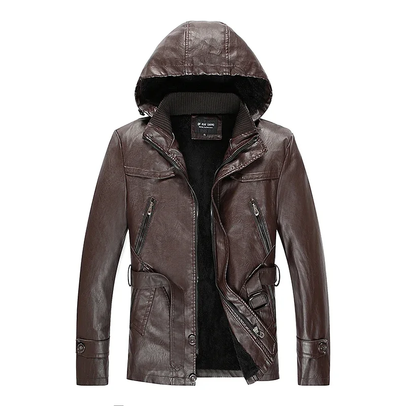 

Winter New Thick Mens Fashion Style Hooded Motorcycle PU Coats Male Leather Jackets Outwear Brand Clothing Men's Leather Jackets