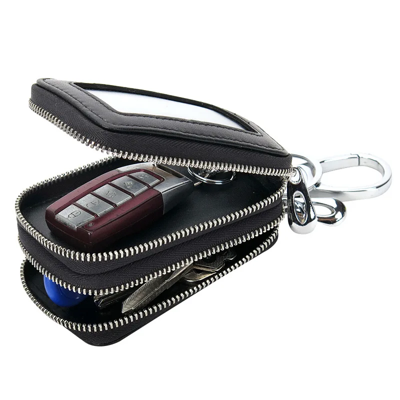 Genuine Leather Key Wallets Men Simple Car Key Pouch Knitting Housekeeper Holder Ladies Sheepskin Leather Double Zipper Key Case