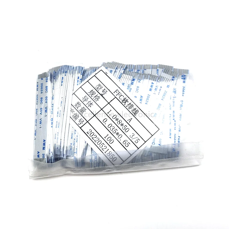100pcs/Lot 1mm Pitch FFC / FPC Flexible Flat Cable 5cm A Type  Same Side Forward Ipsilateral 4P/6/8/10/12/20/24/30pin