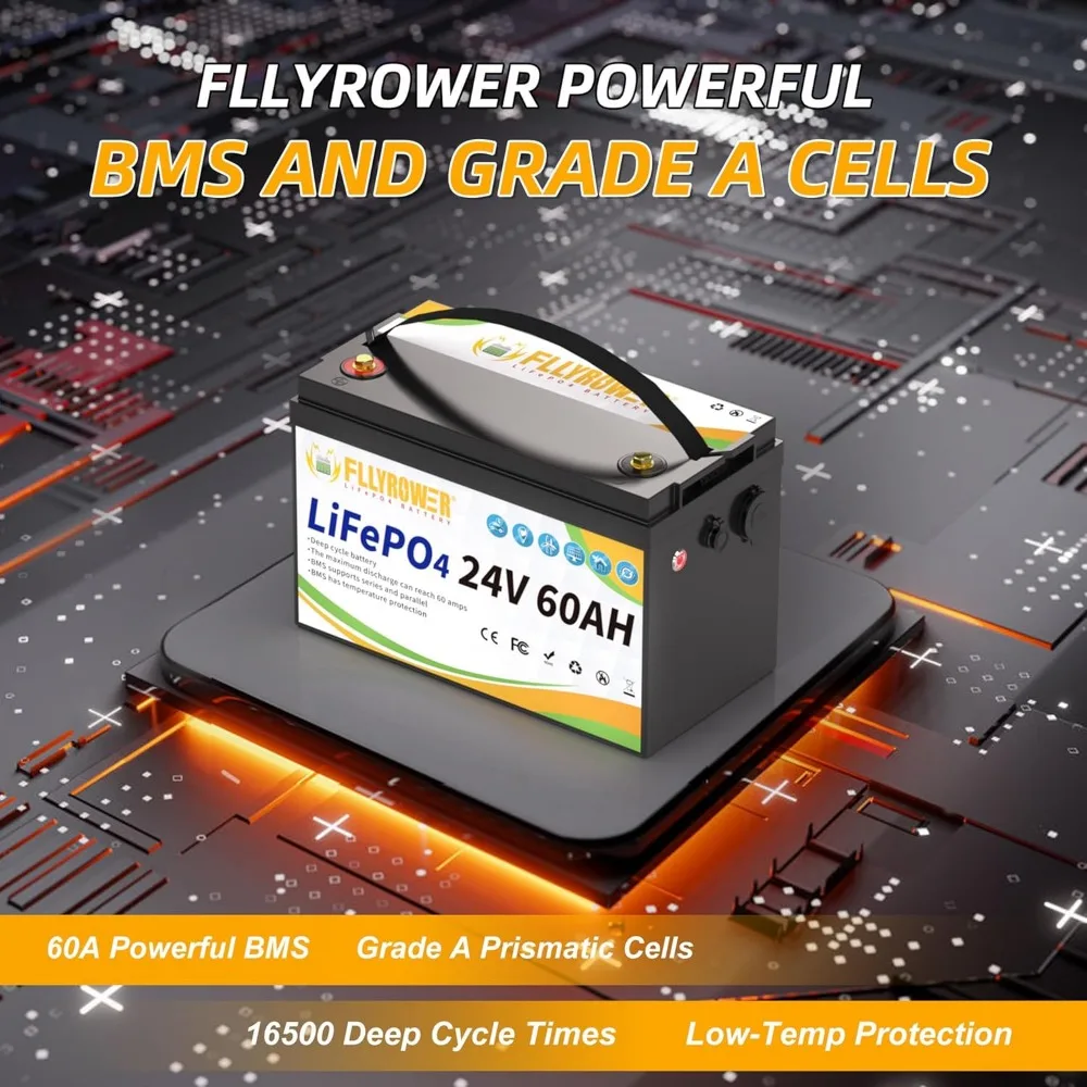 24V Lithium Battery 60AH With BMS and 16500 Deep Cycles 24V 60AH Lifepo4 Battery Grade A Cells for Marine Trolling Motor