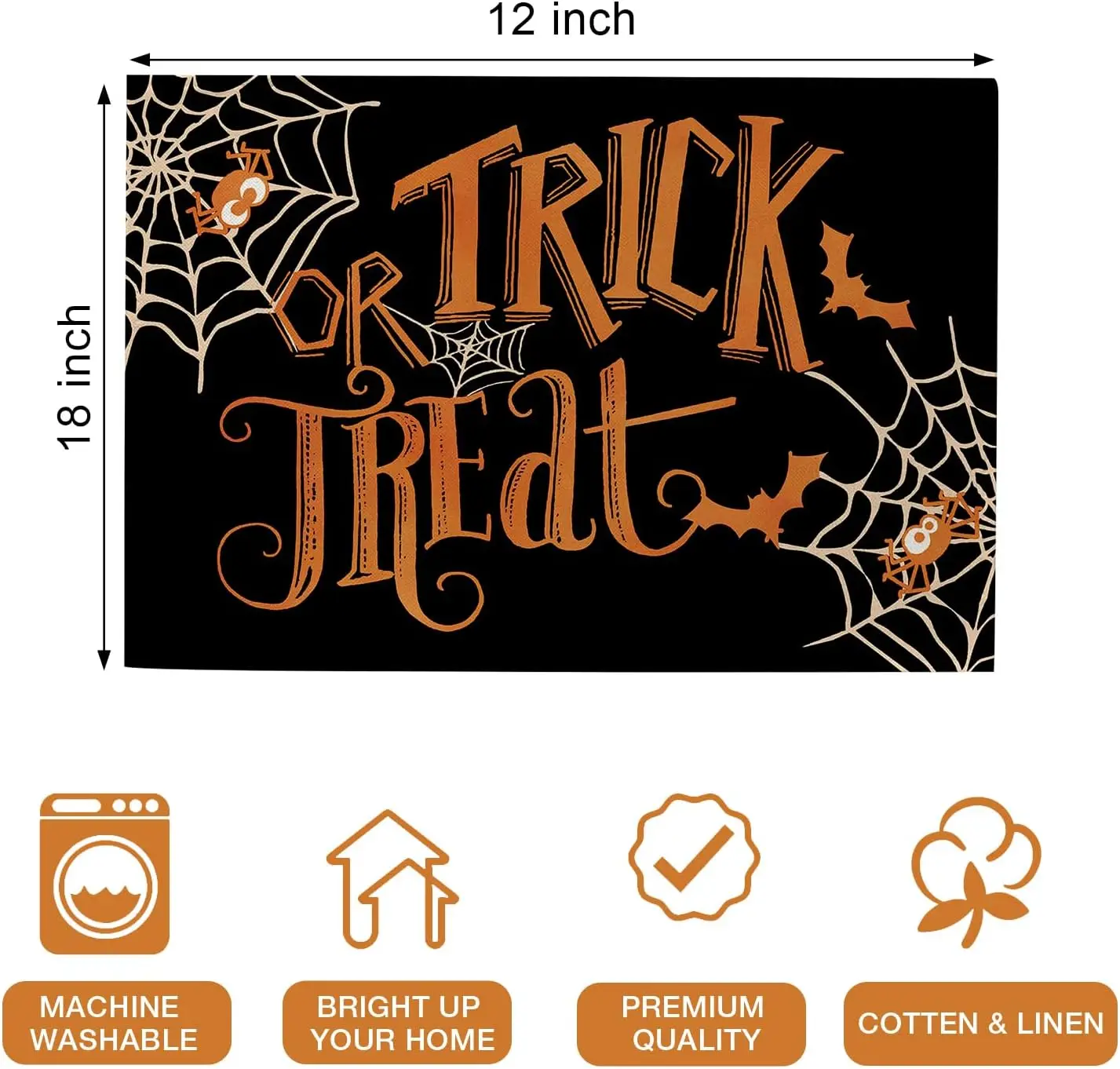 Halloween Trick or Treat Placemats Set of 4 Spider Web Bat Black Holiday Dining Table Place Mats Fall Seasonal Kitchen Decor