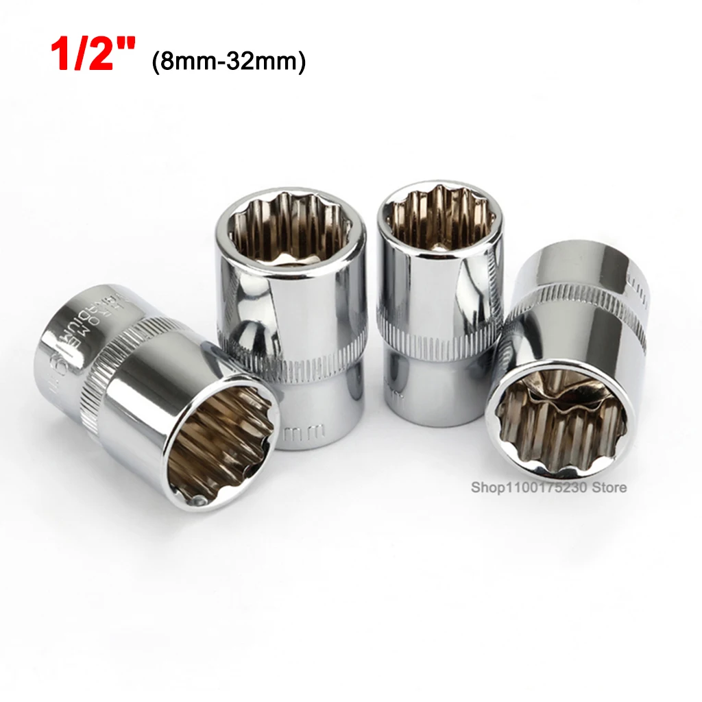 

1/2" Drive 12 Point Short Socket Bit 8mm-32mm Ratchet Wrench 12 Tooth Socket Set For Car Auto Repair Hand Tool