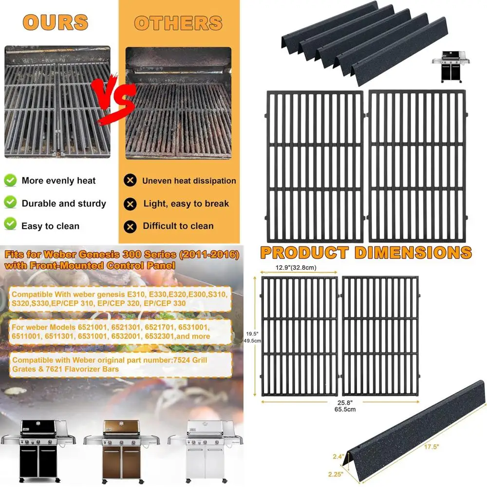 

Weber Genesis 310-320 Series 2011-2016 Grill Parts Kit: Cast Iron Grates & Flavorizer Bars