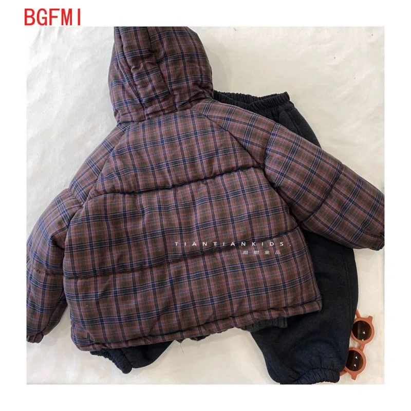 Teenager Boys Plaid Hooded Zipper Thickened Wool Inner Parka Jacket Winter Baby Girl Warm Cotton Coat Overcoat  2-11T Outerwear - view 4