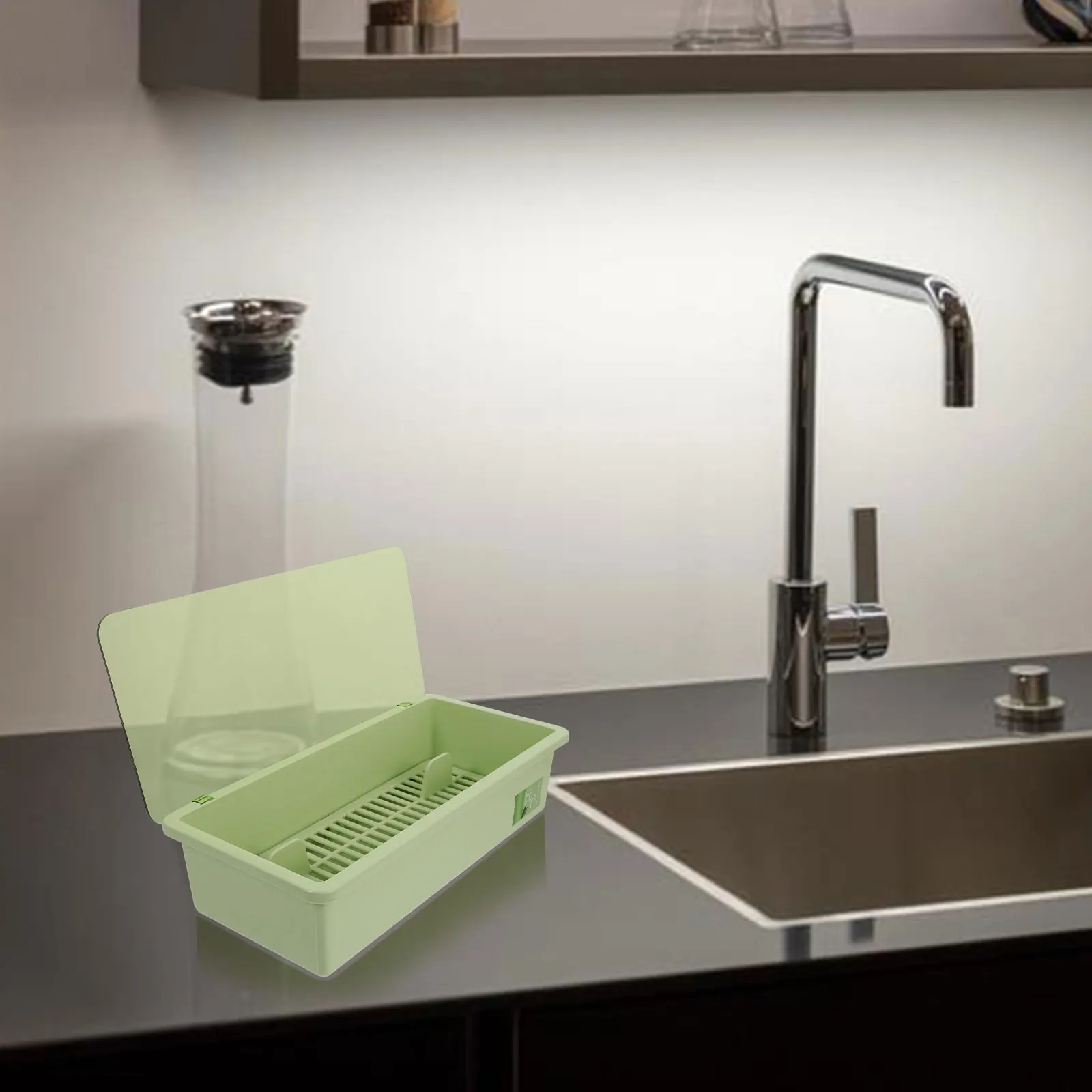 

Multifunctional Chopsticks Holder Drain Holes Kitchen Sink Storage Rack Translucent Lid Biodegradable Bamboo Fiber Thick