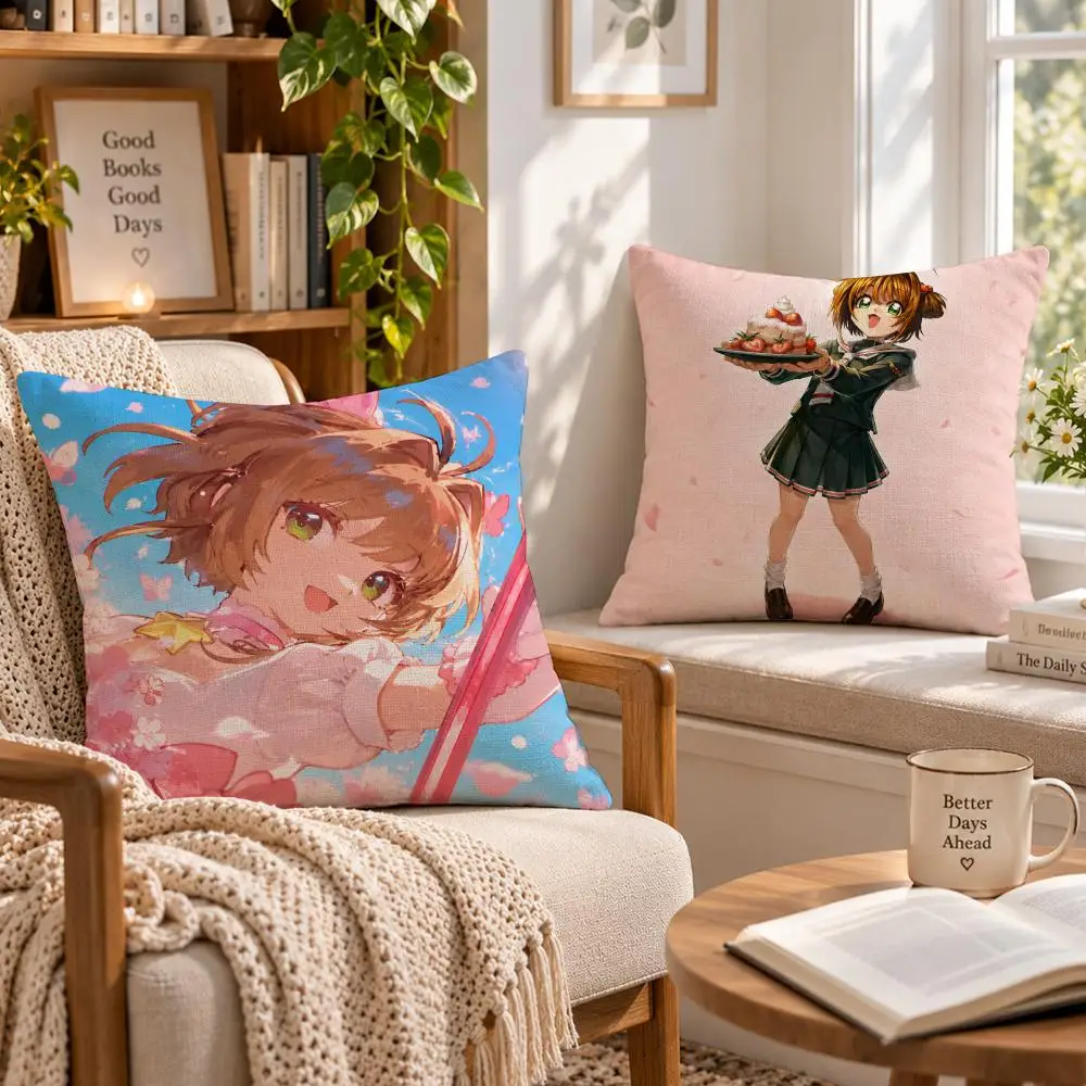 Anime Magic C-Cardcaptor Sakura Kinomoto Cushion Cover Soft Short Cover Washable Sofa Bed Dorm Garden Home Office Chair Decor