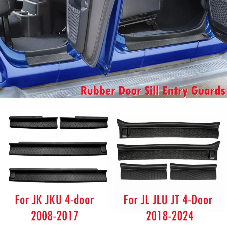 Dla Jeep Wrangler 4-Door 2008-2024 JK JKU JL JLU Czarny ochraniacz progu drzwi Gladiator JT Gumowe osłony progu wejścia Wymiana