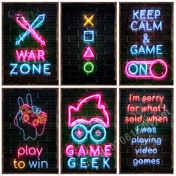 Neon Game Gamer Gaming Metal Tin Sign for Home Wall Art Decoration Teenager Bedroom Plaques Garage Club Bar Plate Vintage Poster