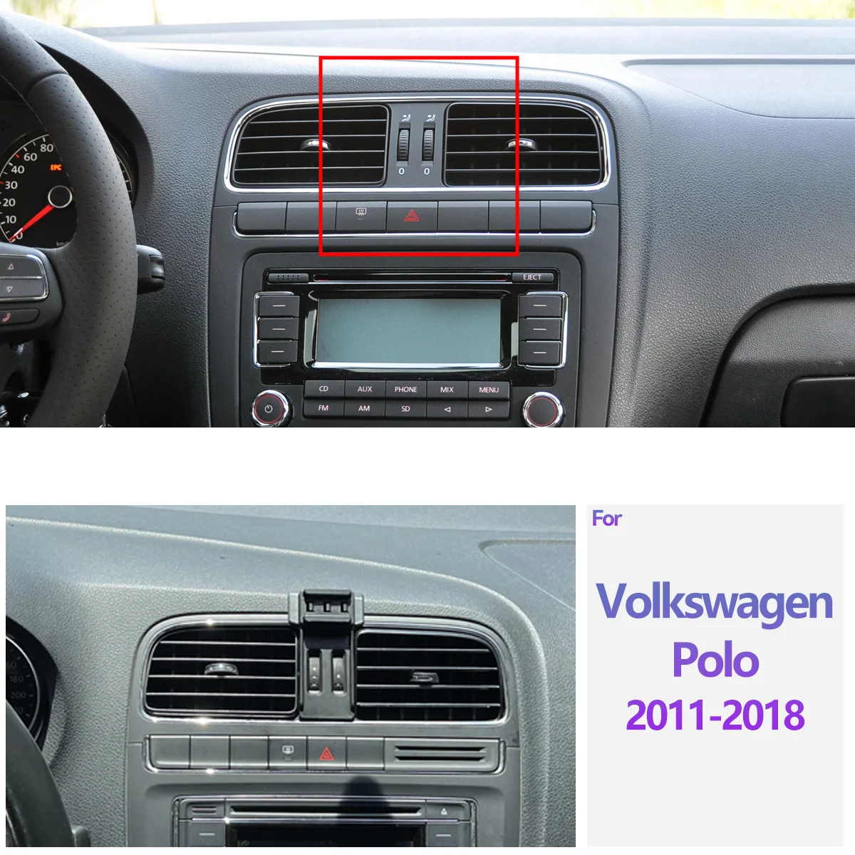 Für 2011-2018 Volkswagen VW Polo Auto-Handyhalterung Kabelloses Ladegerät Magsafe-Halterung Auto-Klemmhalterung Starker Magnet Auto-Zubehör