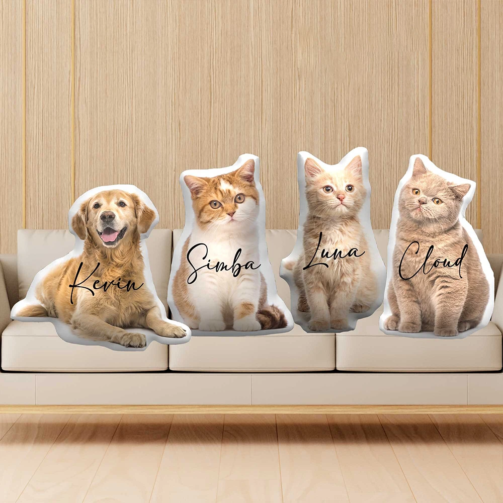 3D Custom Pet Pillow with Name, Personalized Dog Cat Photo Throw Pillow, Custom Pet Shape Pillow, Pet Memorial Gift for Pet Owne