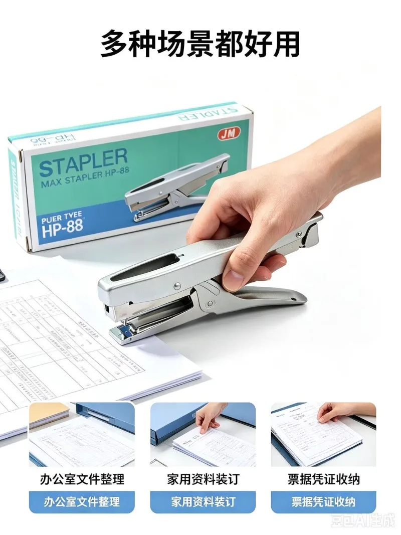 Binders & Stitchers Binding Equipment Handheld Stapler, Arch Shaped Staples, Thick Layers Office Financial Document Book Binding