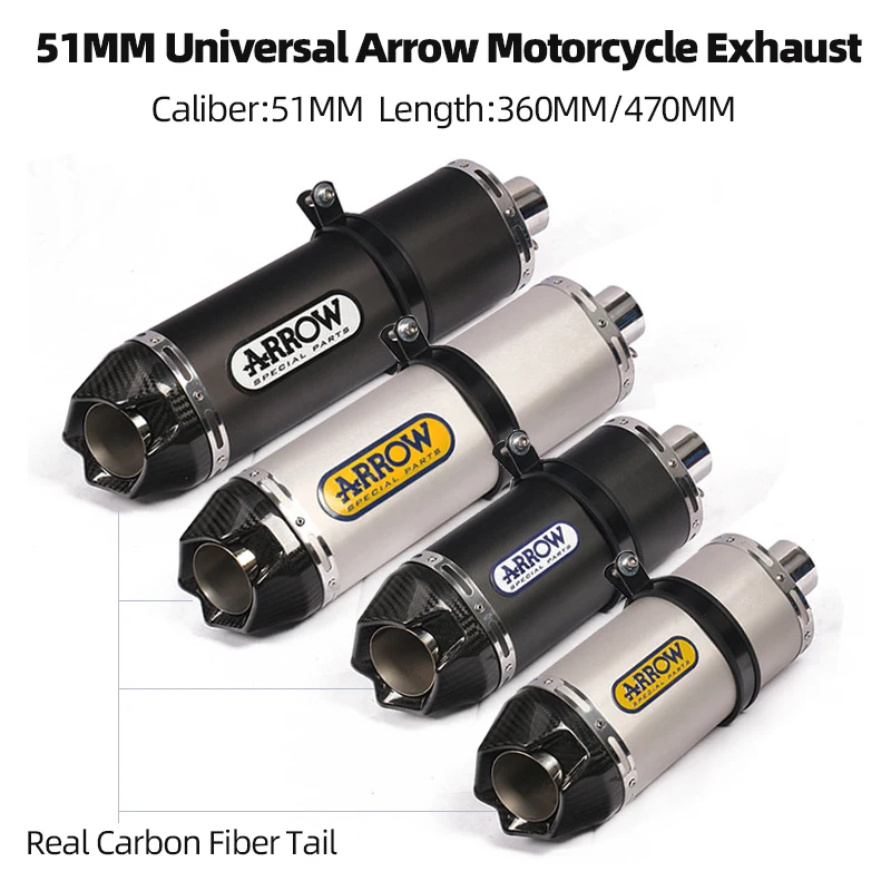 

51MM Universal Carbon Fiber Arrow Motorcycle Exhaust Pipe Muffler for ZX10R GSX750 ER6N CBR500 K8 Motorcycle ETC Exhaust Modify