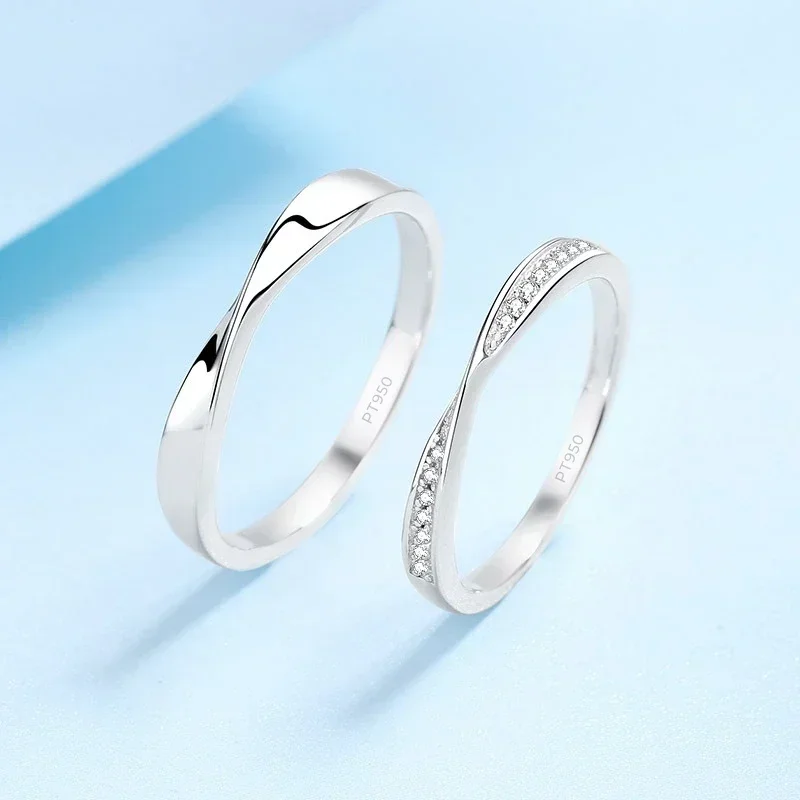 Brilliant Total 0.64Ct Moissanite Diamond Couple Ring, Luxury PT950 Platinum Moebius Strip Valentine's Day Unisex Rings