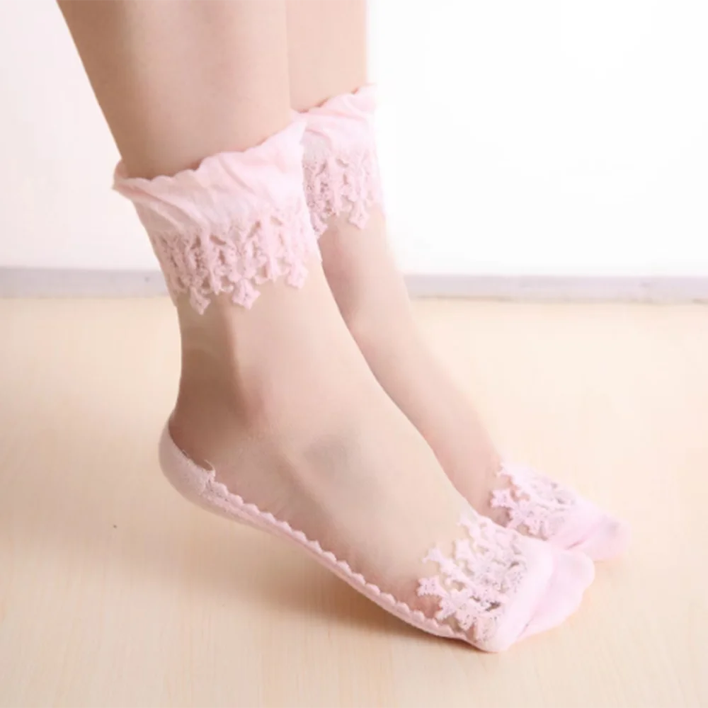 1Pairs/6Pairs Sommer Süße Transparente Socke Atmungsaktive Elastische Weibliche Socken Kristall Glas Seide Ultra Dünne Spitze kurze Mädchen Socken – Detail 9