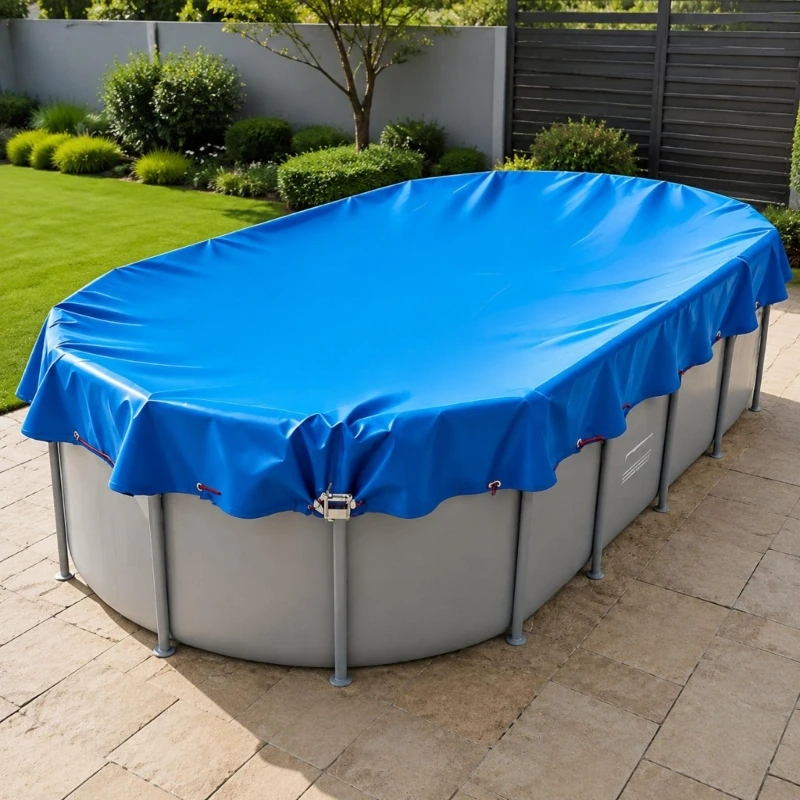 Above-Ground Pool Cover with Grommeted Securing Edges, Oxford Fabric for Rectangular Inflatable and Frame Pools 24BD