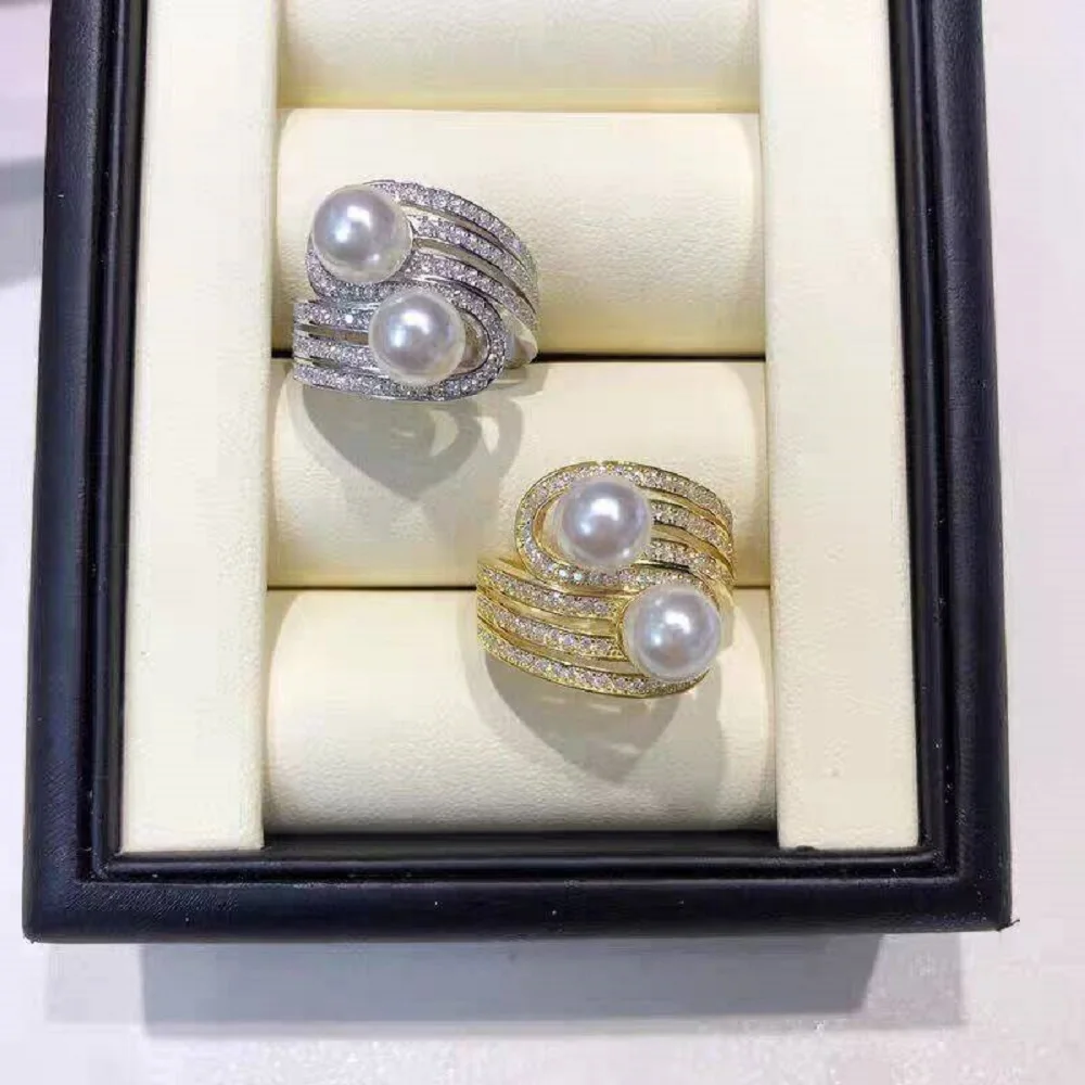

AAA+++8-9mm 9-10MM south sea white pearl Open ring Flawless strong light, noble and elegant style, thick gold