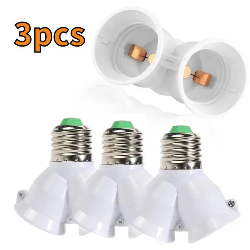 3PCS Double E27 Socket Base 2 In 1 Extender Splitter Converter Plug Halogen Light Lamp Bulb Holder Copper Contact Tool Adapter