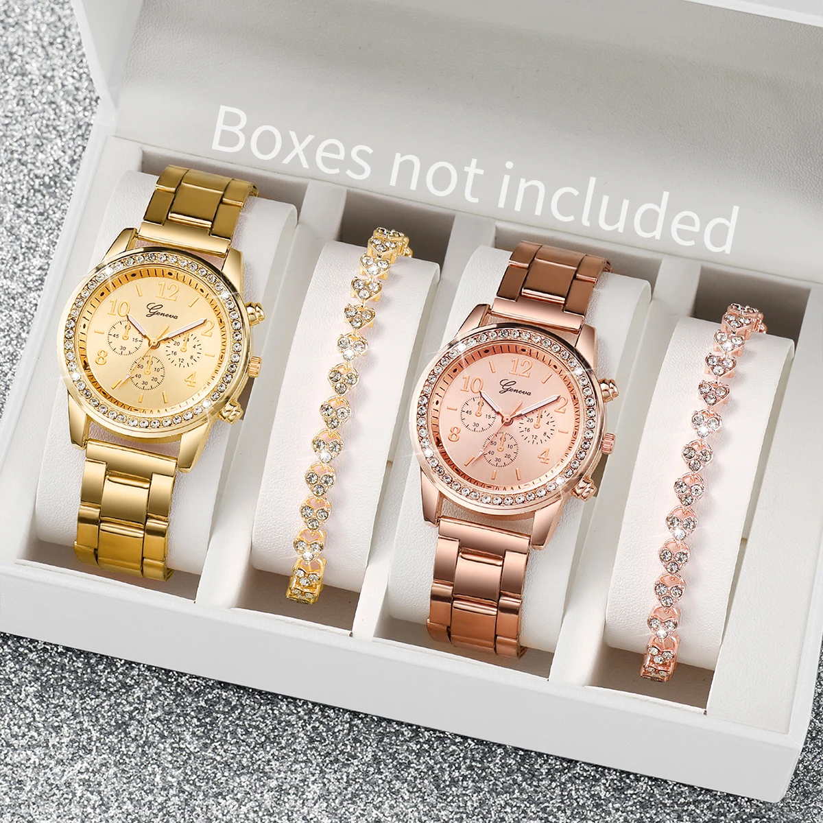 2/4/6PCS Women's Watches Fashion Rhinestone Quartz Watch Ladies Wrist Watches Bracelets Set Reloj Mujer（Without Box）