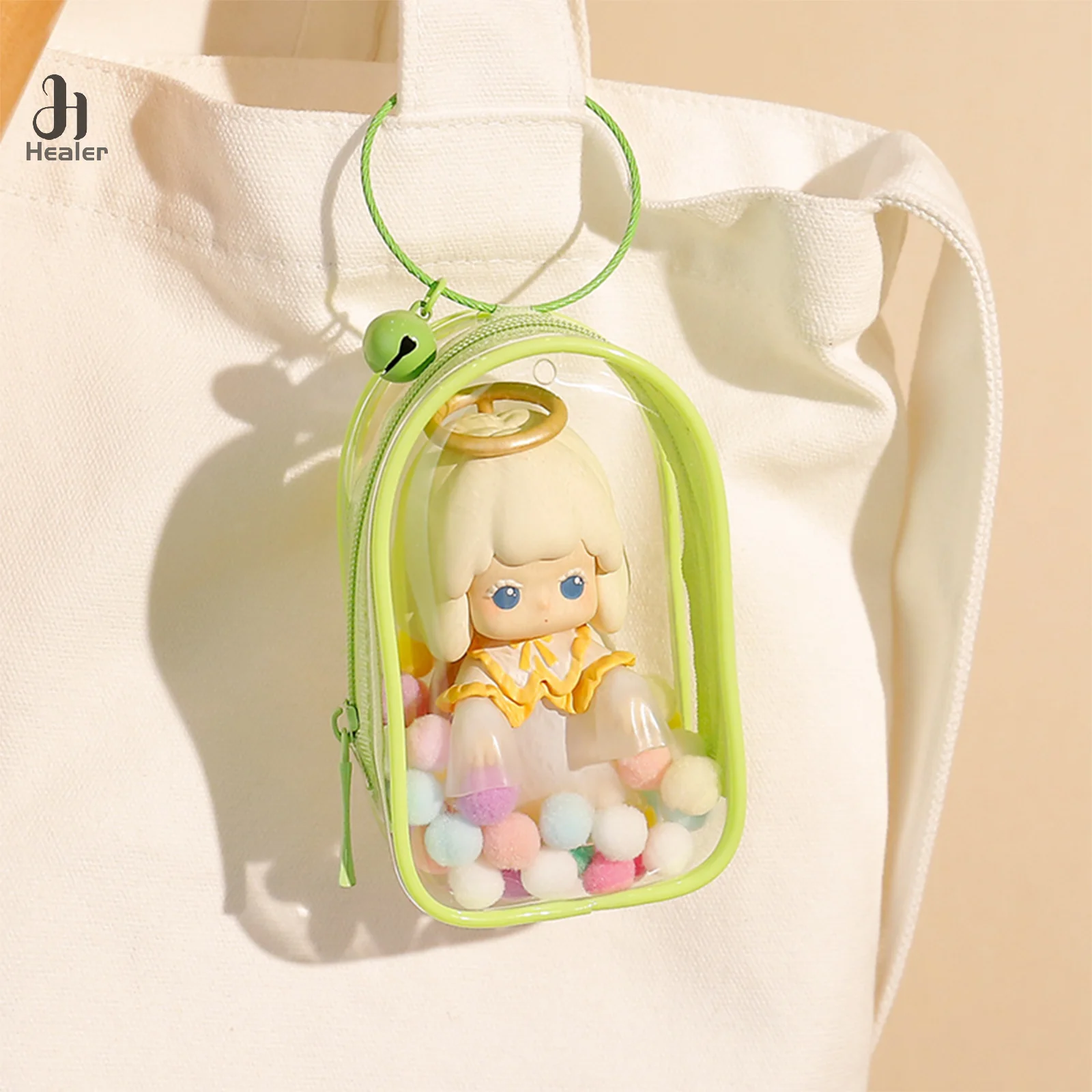 Thicken Transparent PVC Clear Pouch Mystery Box Organizer Box Keychain Bag Doll Organization Toy Storage Case With Plush Ball