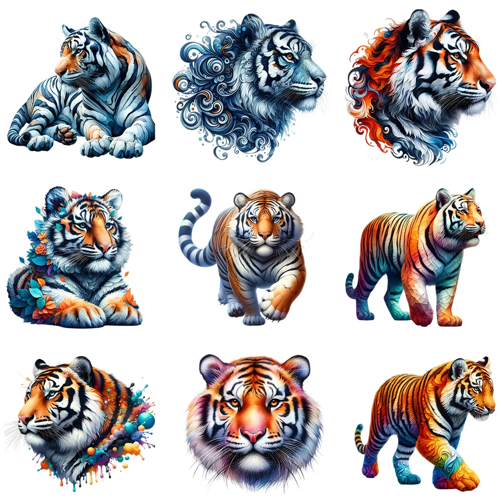 25cm Fierce Tiger Animal Iron On Heat Transfer Stickers For Kids Clothes T-shirt Iron-On Transfers Vinyl Appliques