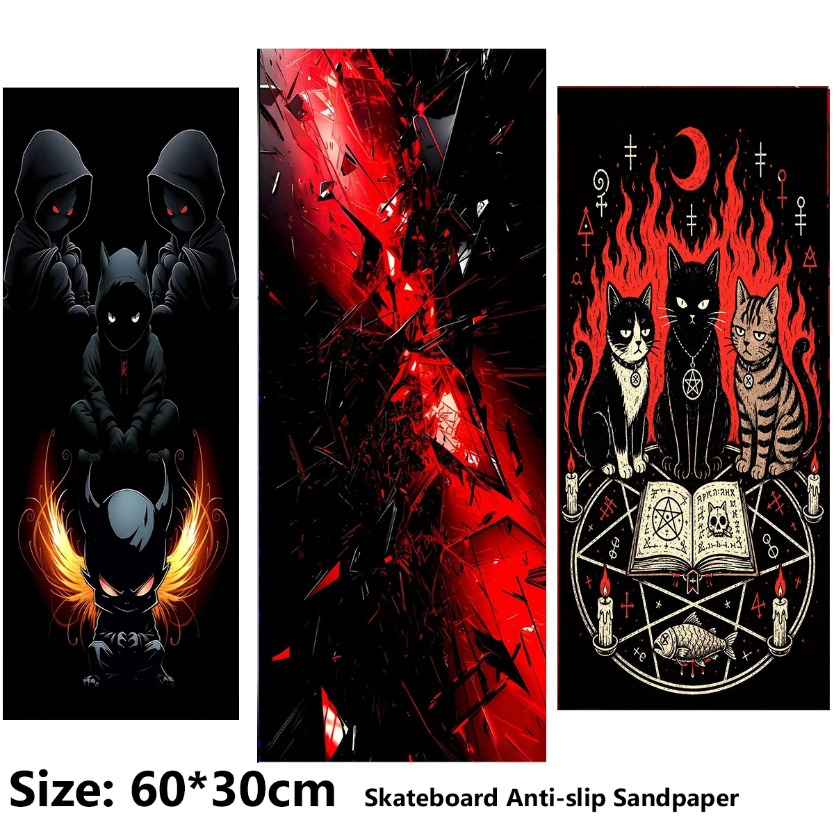 

Electric Scooter Anti-slip Sticker Sandpaper Skateboard GripTape Sheet 60*30cm Dark and Mysterious Cat Pattern