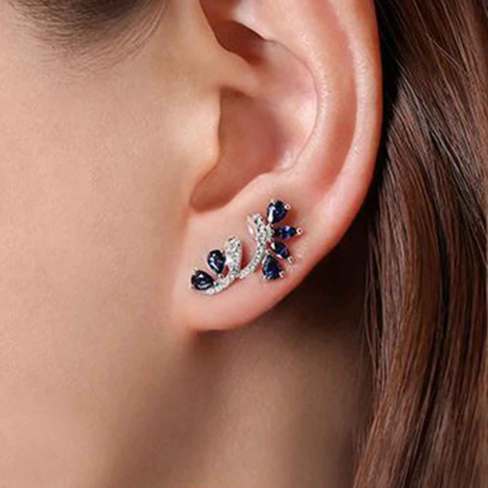 Huitan 2022 Trend Stud Earrings for Women Temperament Elegant Blue CZ Earrings Wedding Engagement Party Drop Shipping Jewelry