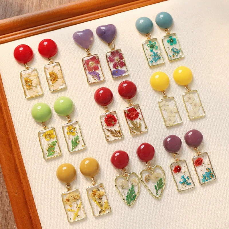 

Colorful Floral Series Cute Earrings Creative Epoxy Resin Dried Flower Earrings Wholesale Natural Plant Floral Earrings Jewelry